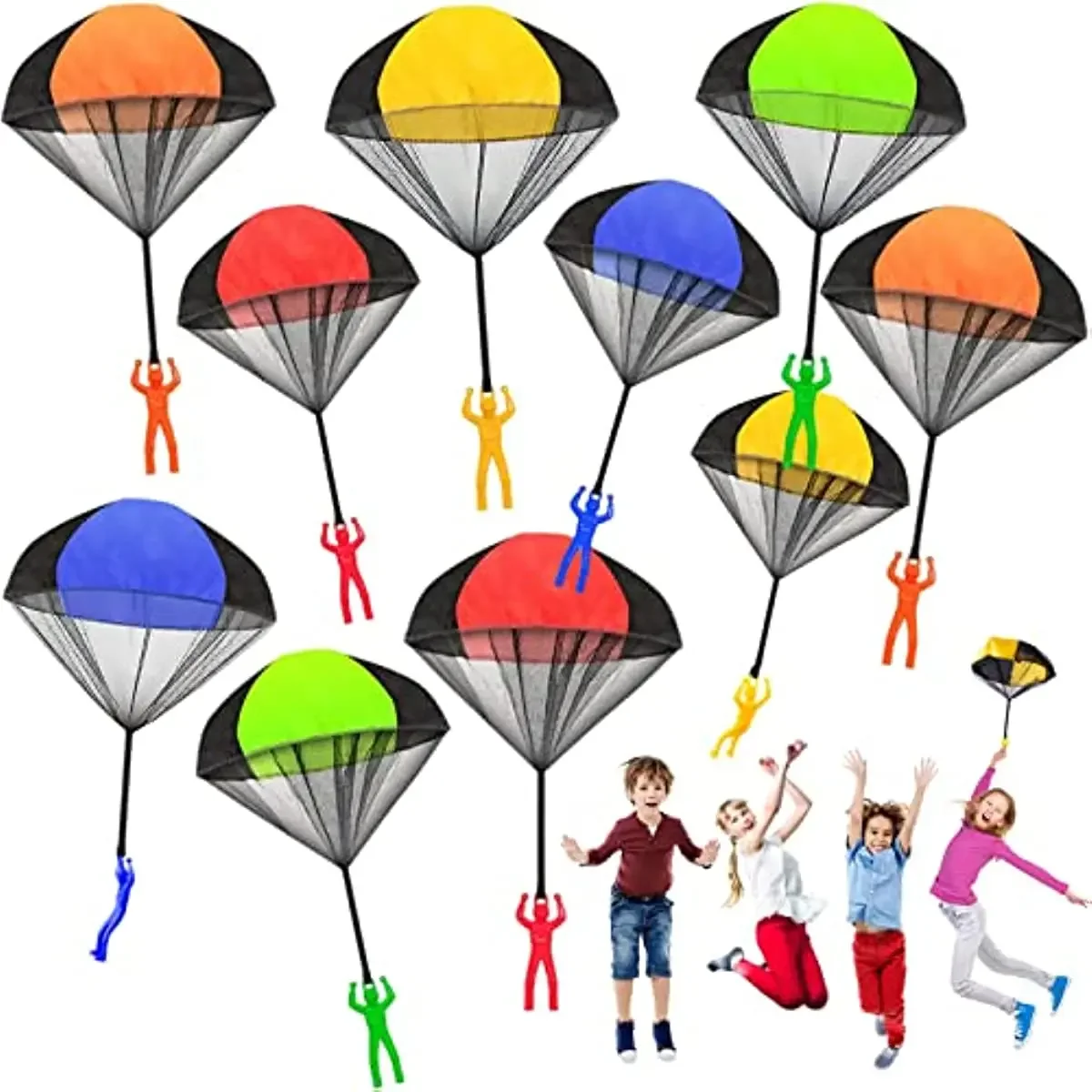 Funny Outdoor Kids Parachute Toy with Mini Soldier Figurines for Fun Flying Games