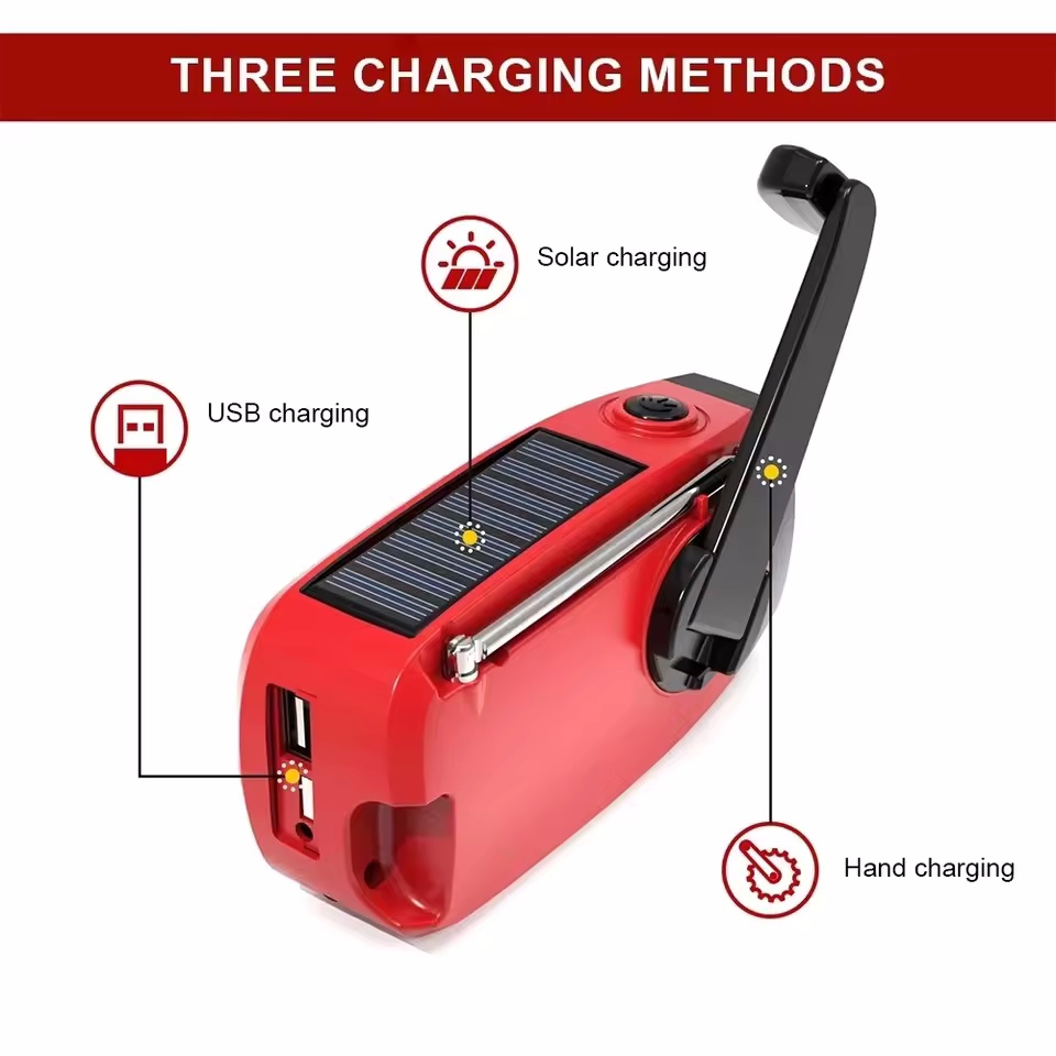 Solar Hand Crank Emergency Weather Radio with Flashlight & Power Bank