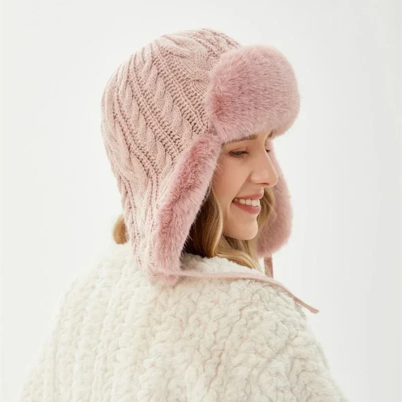 Thickened Knit Earflap Plush Winter Hat