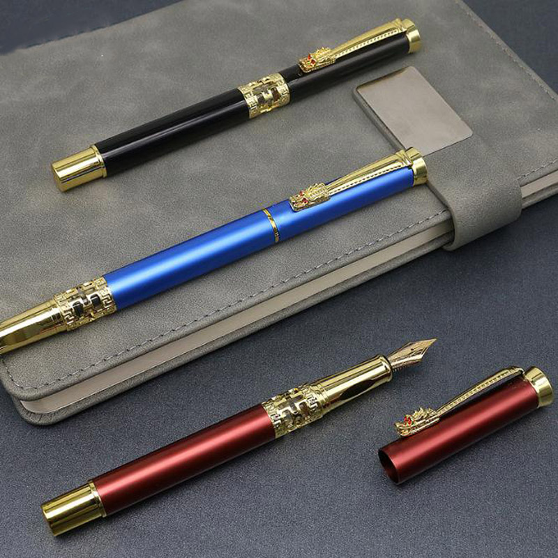 Blue Hollow Sculpted Fountain Pen Luxury Metal Calligraphy Writing Pen