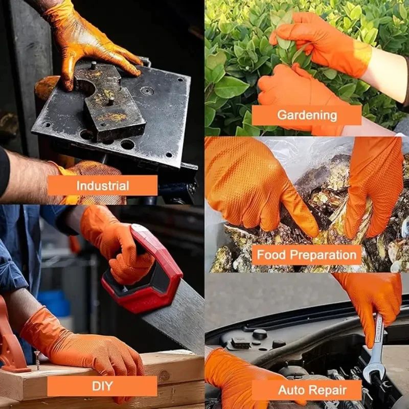 Nitrile Gloves Thick Heavy Duty Industrial Disposable Gloves with Diamond Texture Latex Free Mechanic Auto Repair Gloves