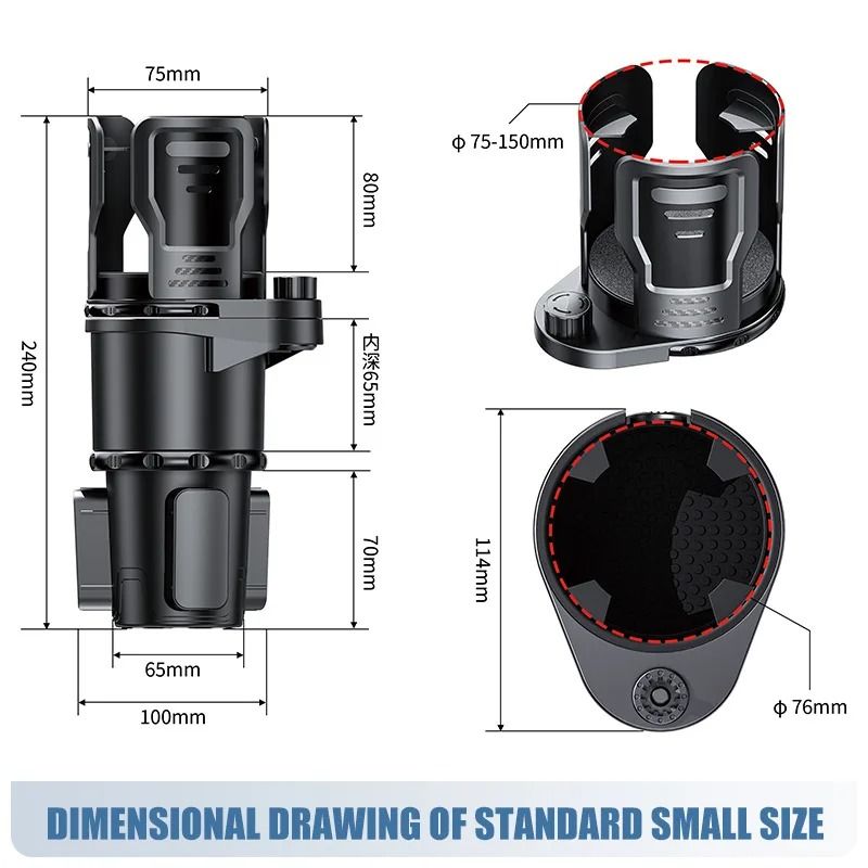 Multifunctional 2 in 1 Auto Car Seat Cup Holder Water Bottle Drink Coffee Adjustable Mount Stand Carbon Fiber Black