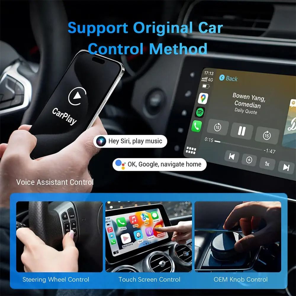 2 in 1 Wired to Wireless CarPlay and Android Auto Adapter USB Plug and Play