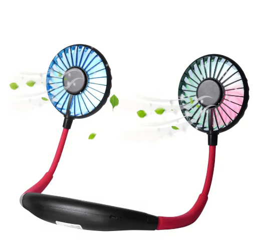 Portable Neck Fan with Color-Changing LED – Hands-Free 360° Aromatherapy Cooling Fan