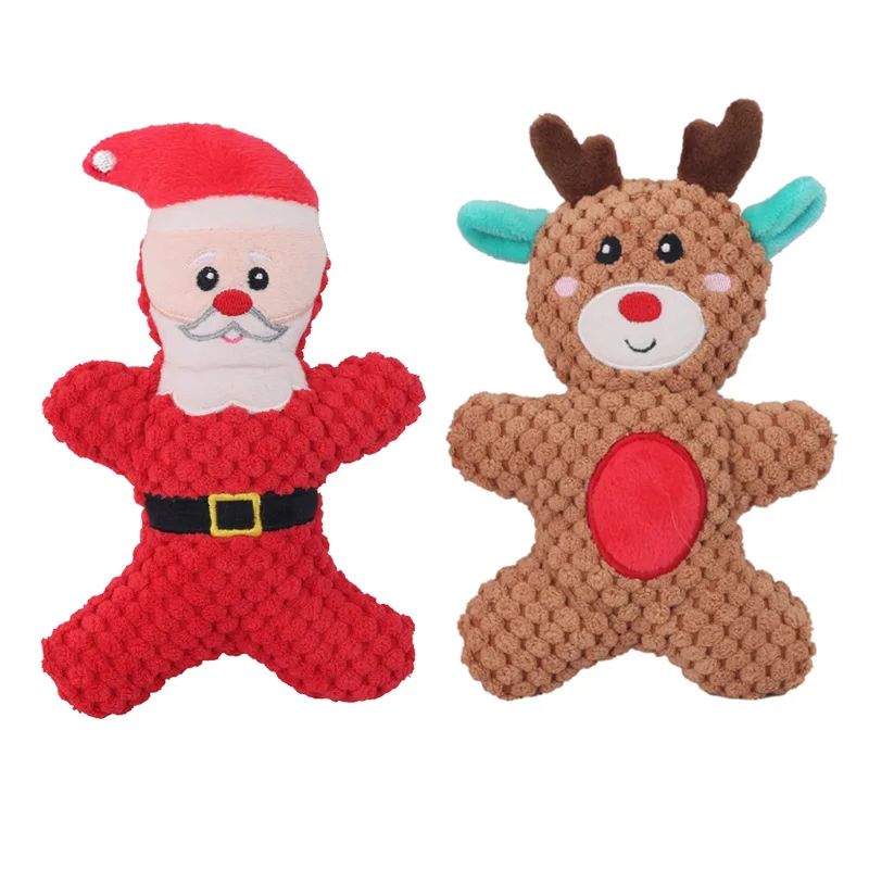 Christmas Plush Squeaky Dog Toy – Santa, Elk & Gingerbread Chew Toy for Dogs & Cats
