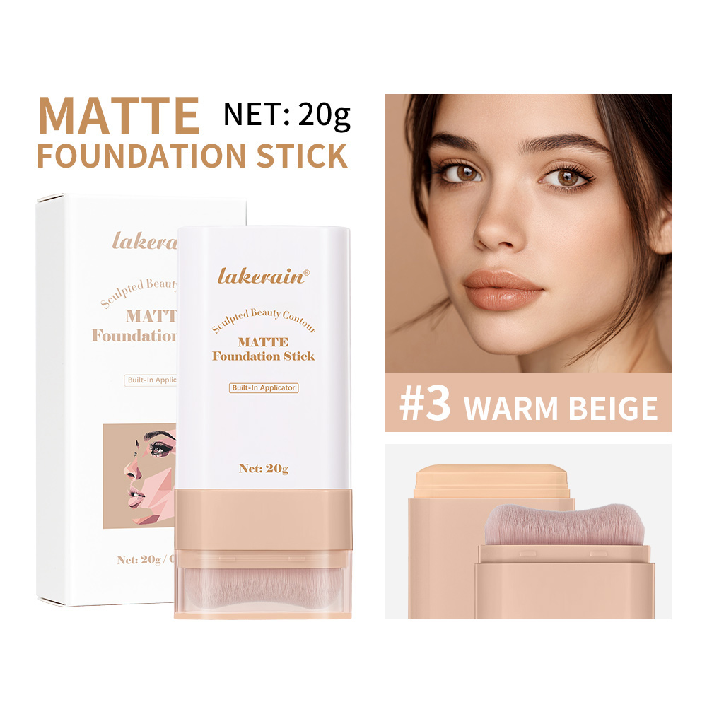 Multi Use Skin Tint Foundation Stick with Brush, Matte Waterproof, Long Lasting Oil Control