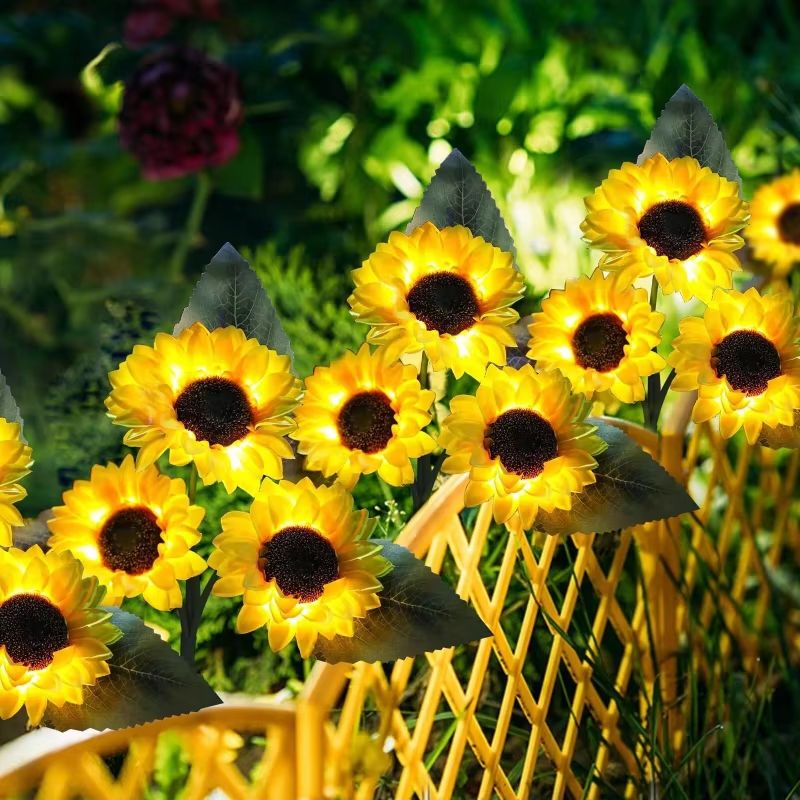 Solar Sunflower Garden Stake Light 3 Head Waterproof Outdoor Decorative Lamp