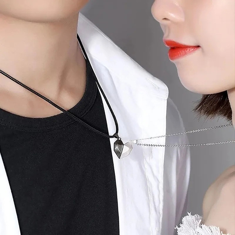 Magnetic Heart Couple Pendant Necklace Electrocardiogram Good Simple Quality Pendant Splicing Necklace Valentine's Day