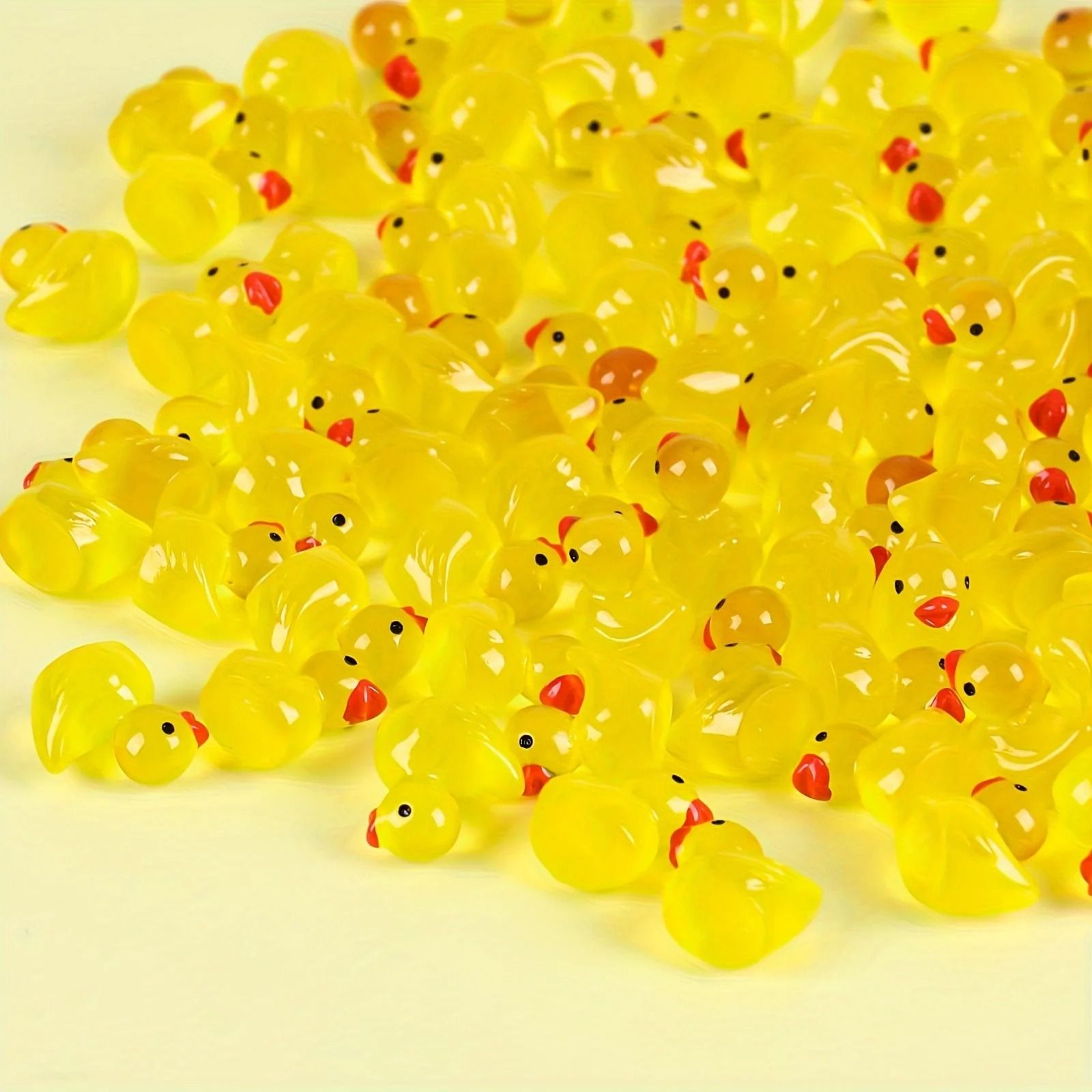 Luminous Yellow Mini Ducks | 100pc Glow-in-the-Dark Resin Charms | Professional Aquatic & Landscape Decor