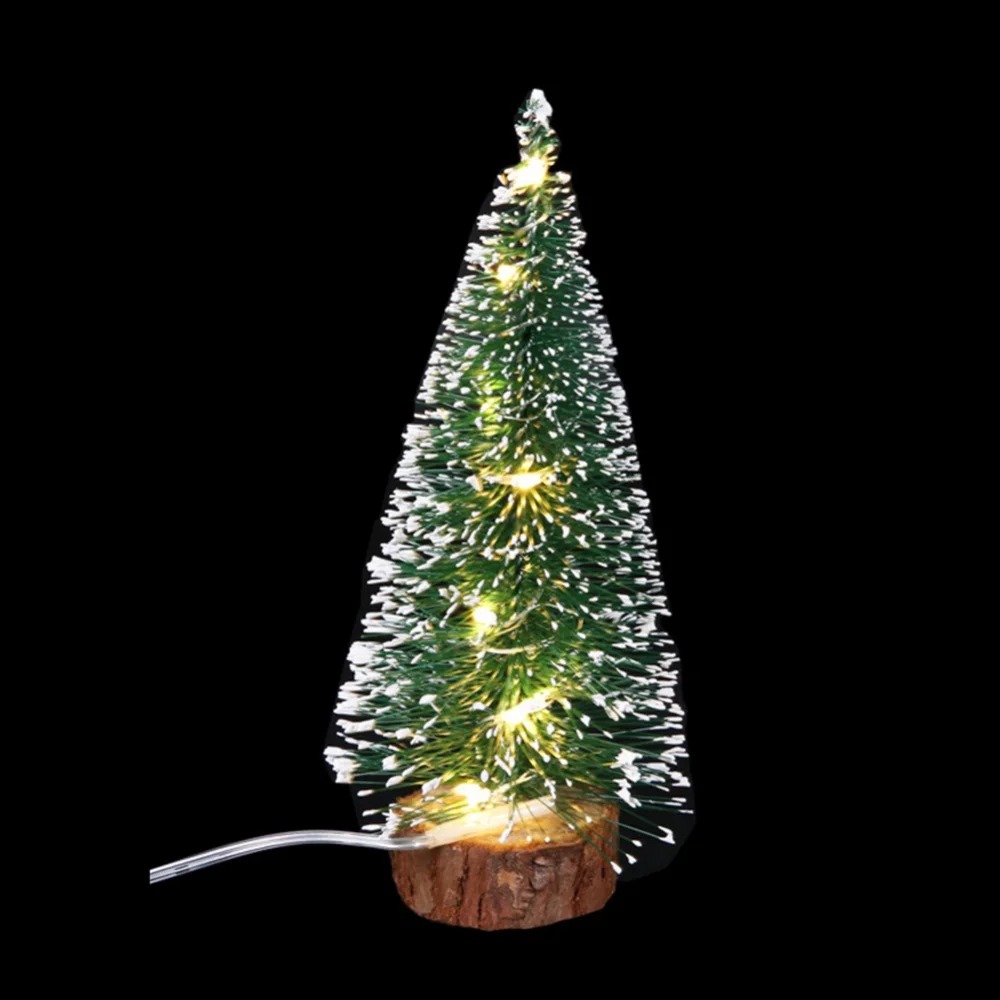 Mini LED Christmas Tree Decoration with Green Cedar and Pine Needles