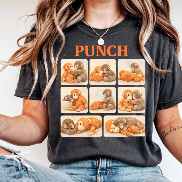 Punch Monkey Shirt – Cute Watercolor Monkey Graphic Tee, Funny Viral Aesthetic Unisex Animal Lover Shirt