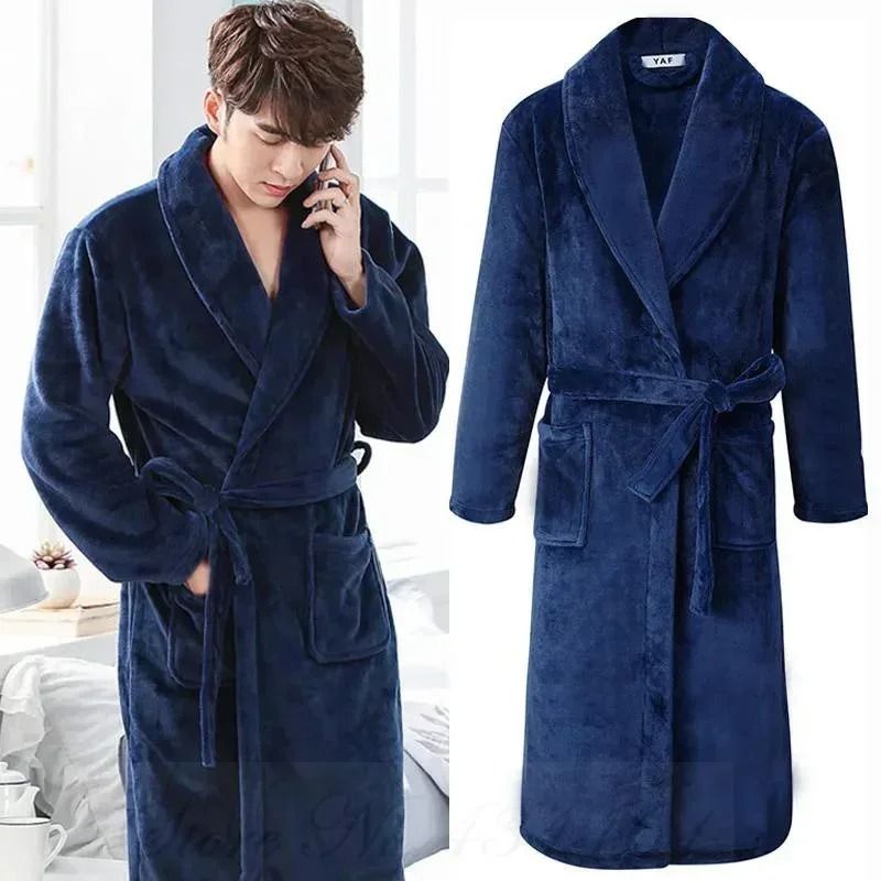 Mens Plus Size Thick Flannel Robe – Professional Coral Fleece Kimono & Winter Sleepwear Gown