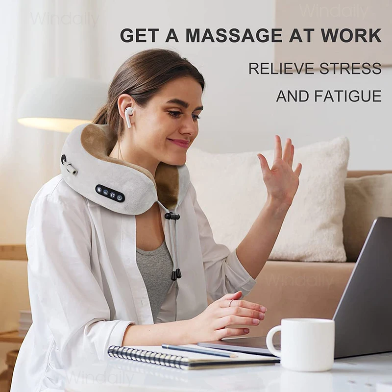 Neck Massager with Heat and Vibration U Shaped Neck and Shoulder Pillow