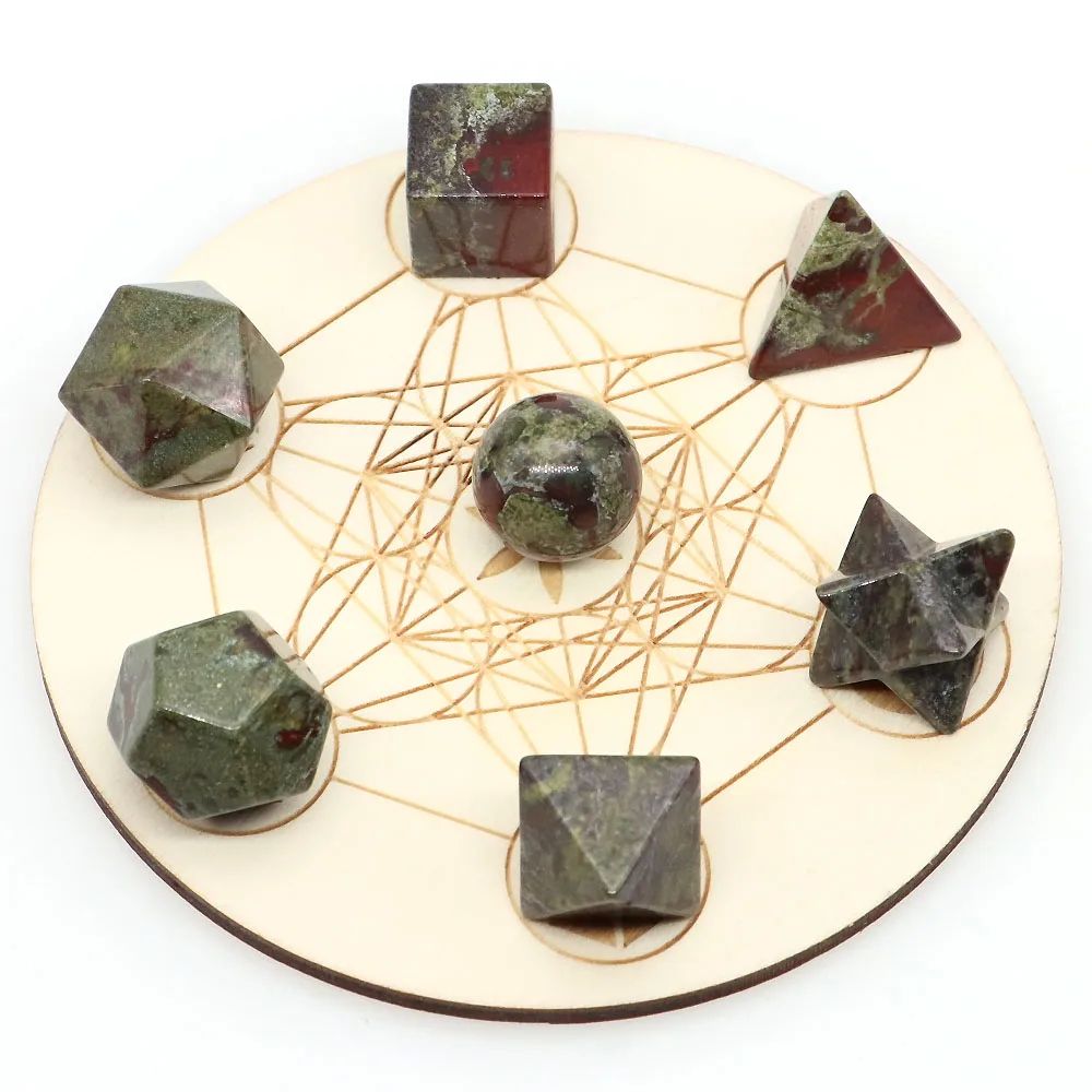 7 Piece Sacred Geometry Crystal Set Platonic Solids