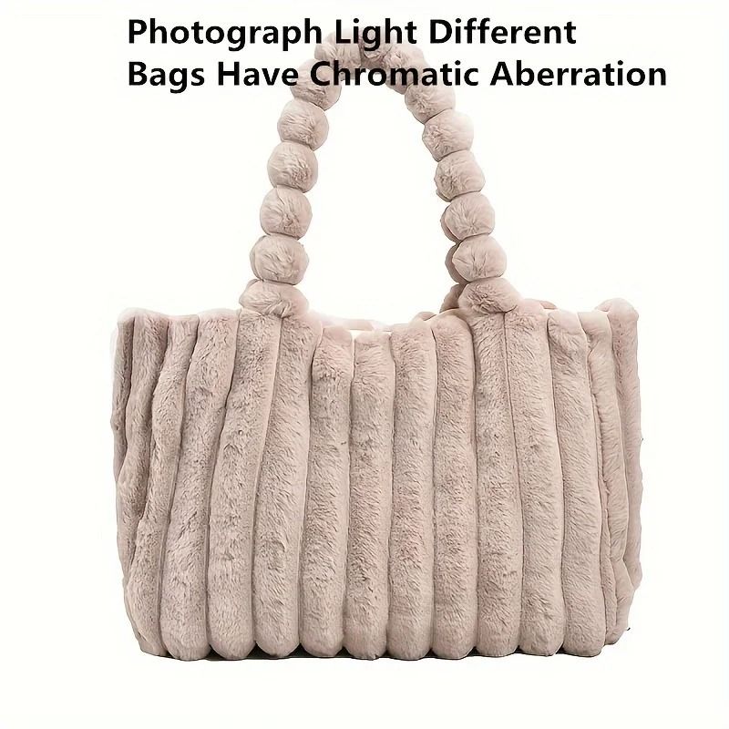 Luxurious Plush Tote Bag Striped Faux Fur Shoulder Handbag