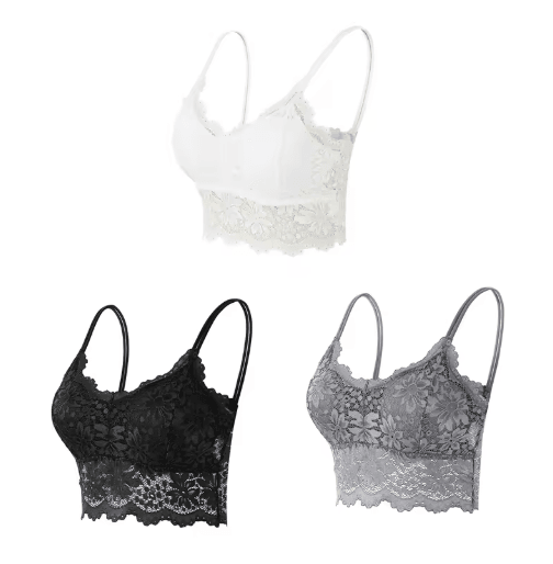 3-Piece Seamless Wireless Lace Bralette Set