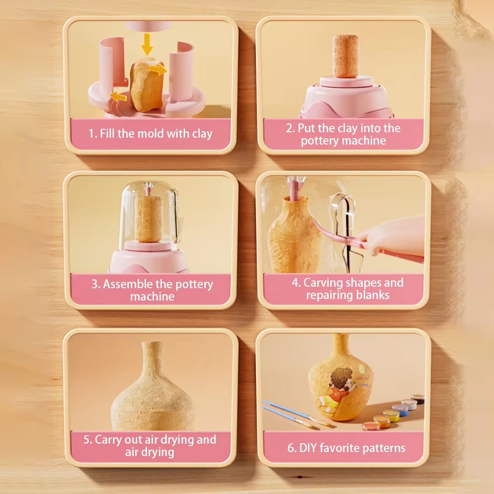 DIY Kids Pottery Wheel Kit with Clay and Paints Educational Craft Toy