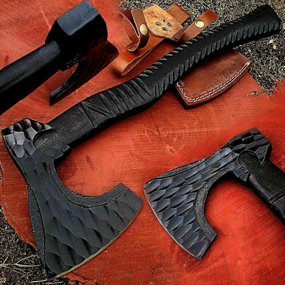 CUSTOM HANDMADE HIGH CARBON STEEL VIKING BEARDED HATCHET HUNTING TOMAHAWK AXE