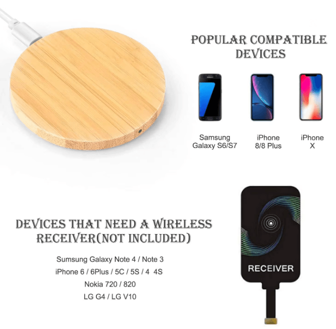 Bamboo Wood Wireless Charger 15W Fast Charging Pad