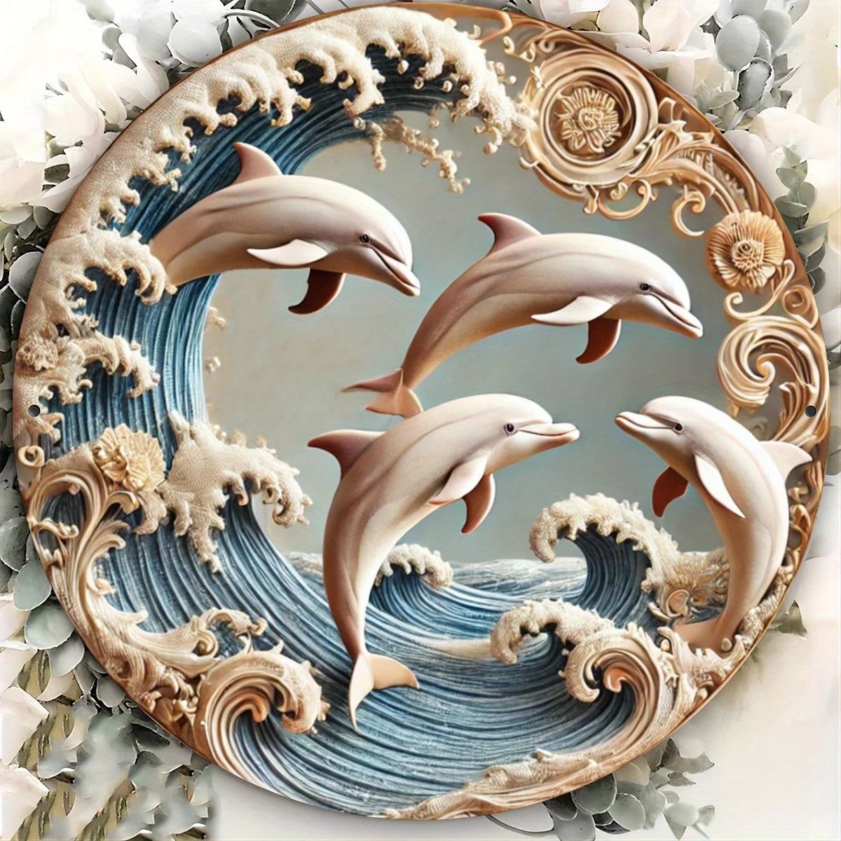 Dolphin Wooden Wall Plaque Ocean Theme Decor