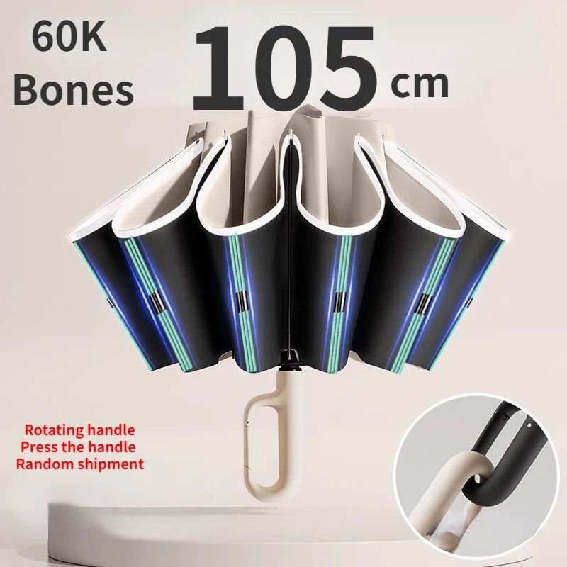 Automatic Reverse Folding Umbrella with Reflective Stripe for Windproof Use