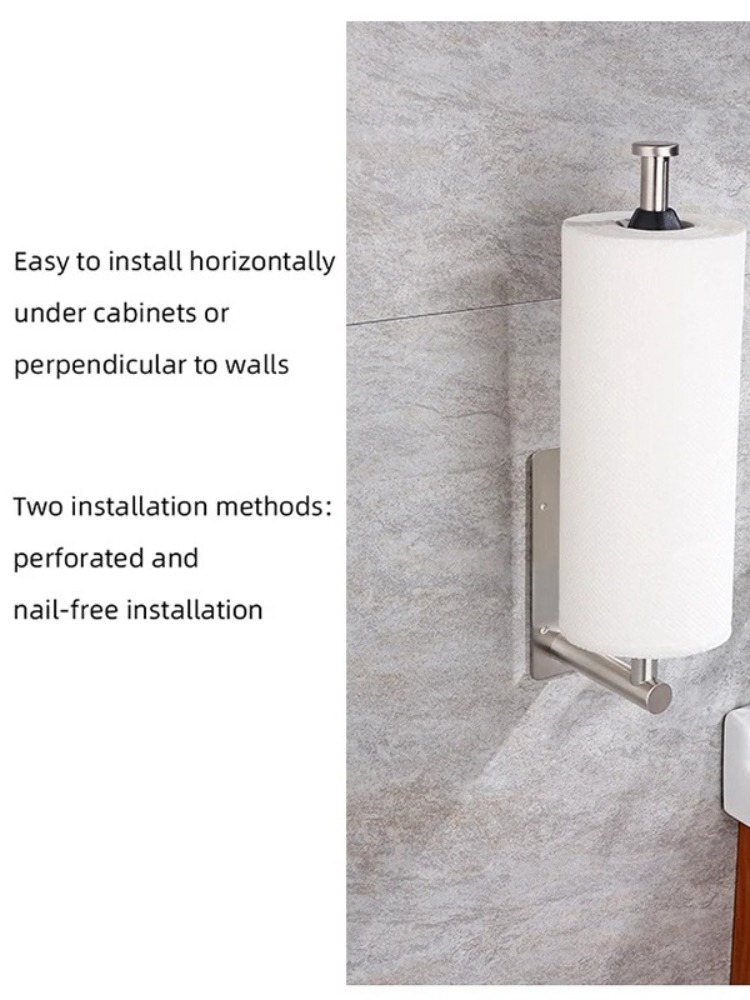 Stainless Steel Adhesive Paper Towel Holder Wall Mount for Kitchen & Bathroom Storage