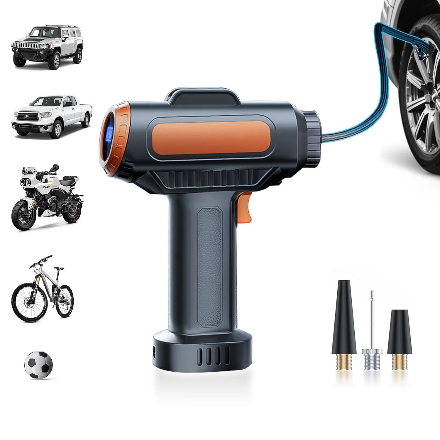 Wireless Portable Tire Inflator & Pump | Digital LED Pressure Display | Executive Car & Bicycle Maintenance System