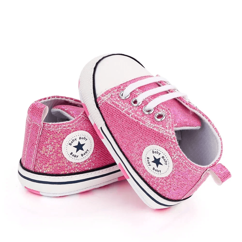 Baby Sequined Canvas Sneakers Soft Sole Non Slip Toddler Walking Shoes