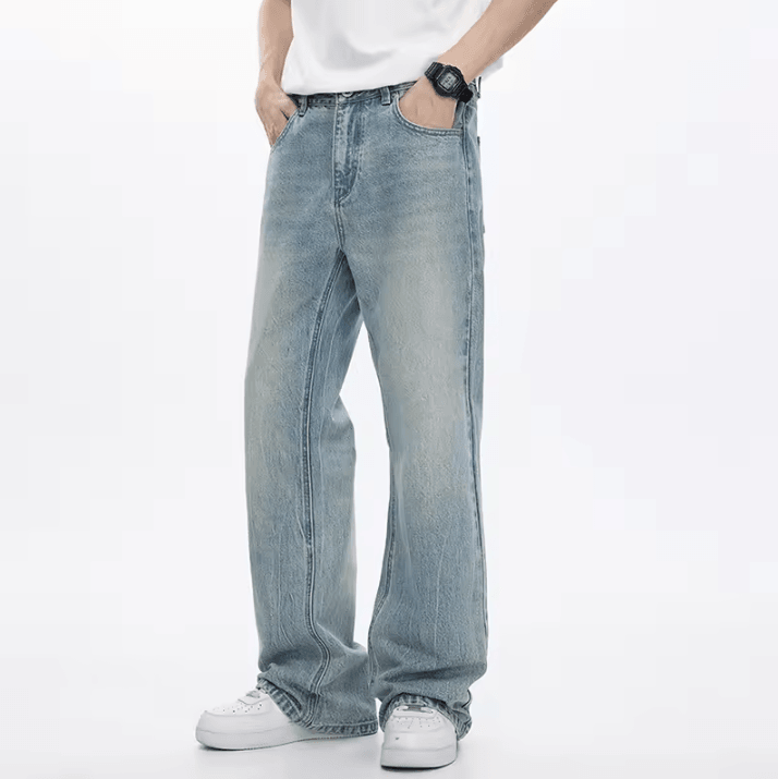 KSTUN Mens Flared Bootcut Jeans – Light Blue Streetwear Flare Denim Pants Loose Fit