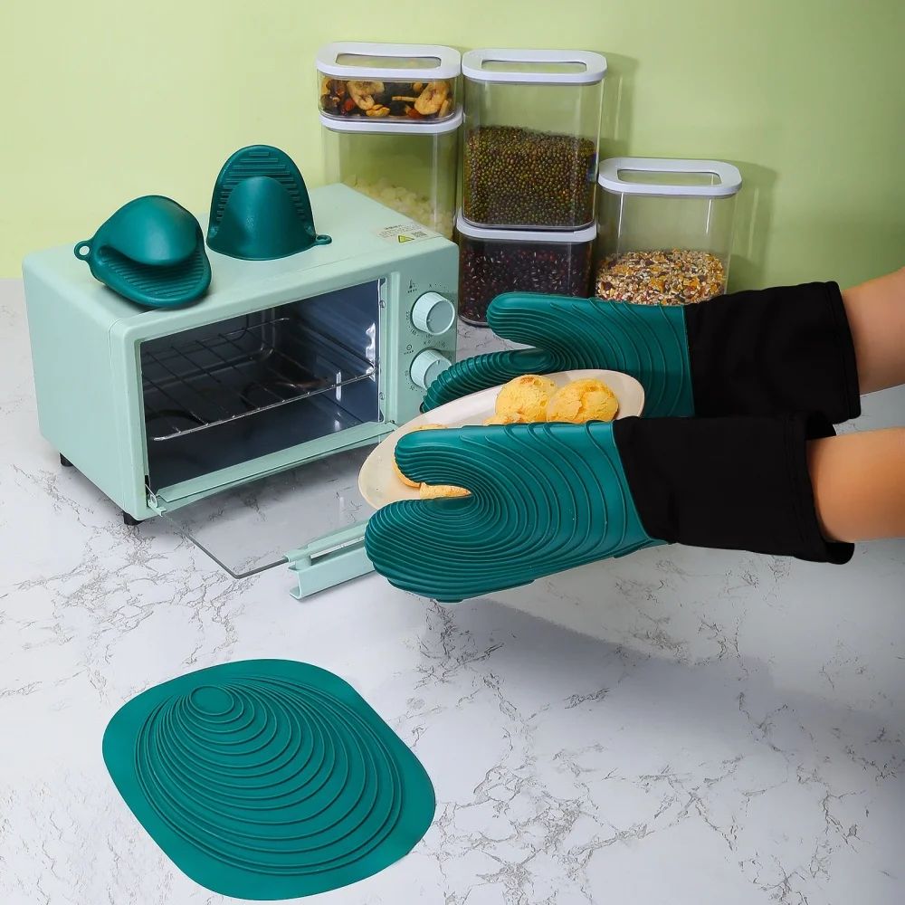 Extra-Long silicone oven mitts, Heat-Resistant, BPA-Free Cooking & BBQ Gloves (Easy-Clean, Non-Slip Grip)