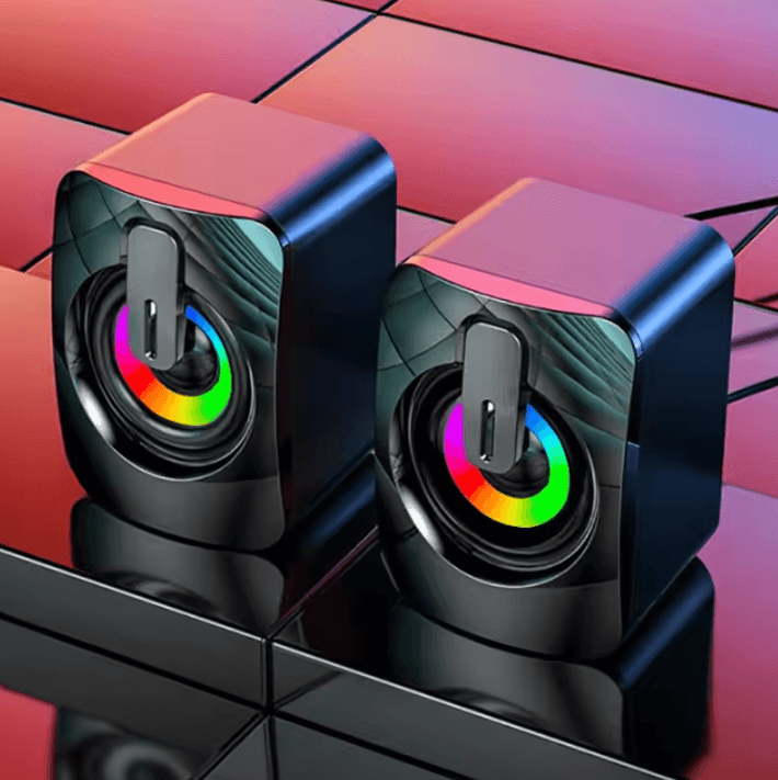 HIFI PC Stereo Speakers – USB Wired Computer Sound System with LED Light and Built-In Microphone