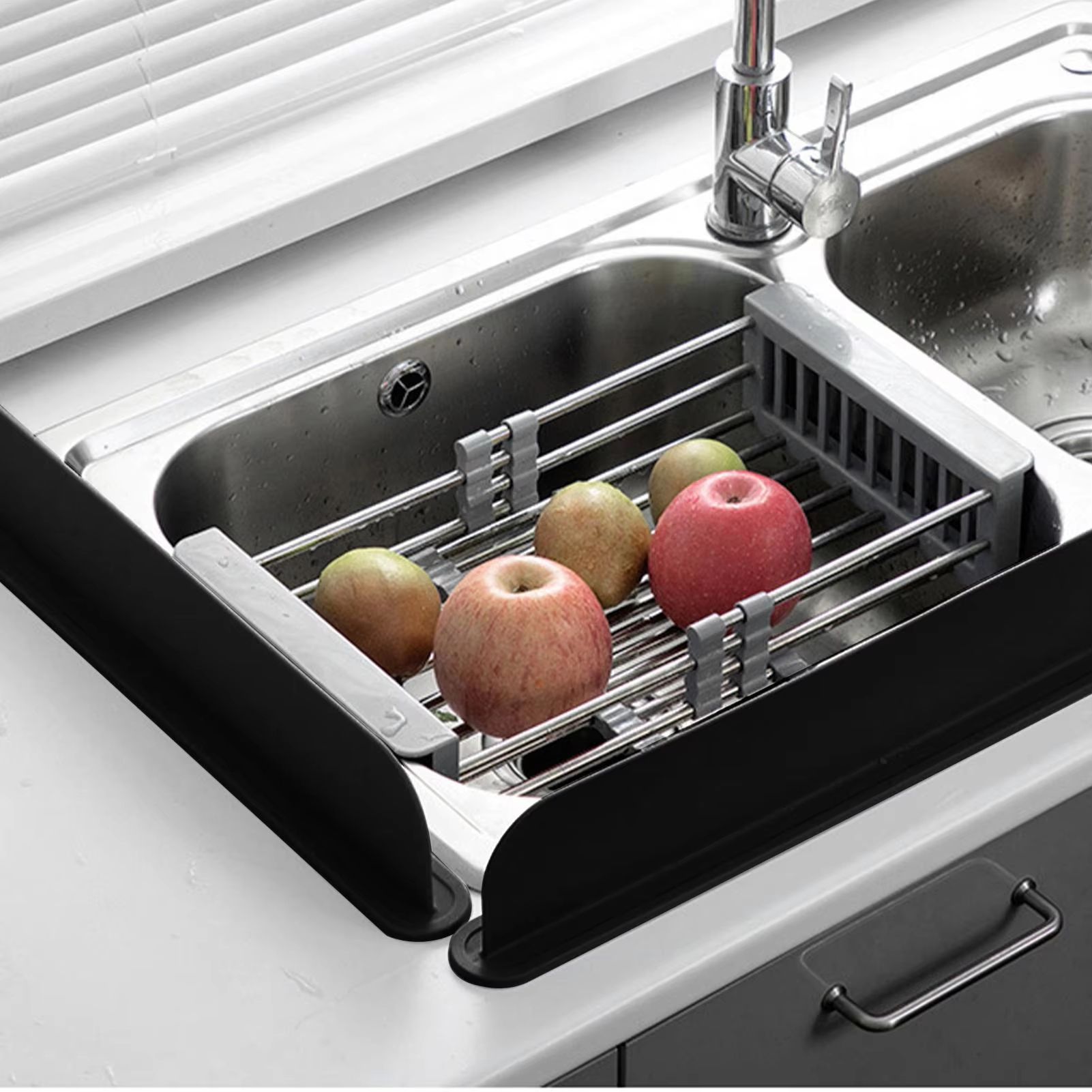 Silicone Kitchen Sink Splash Guard Water Barrier with Non Slip Adhesive Base