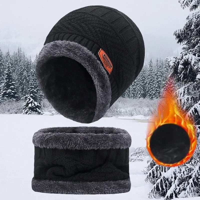 Winter Fleece Scarf Hat for Men & Women Plush Knit Beanie with Cold Protection Neck Mask for Outdoor Cycling and Skiing