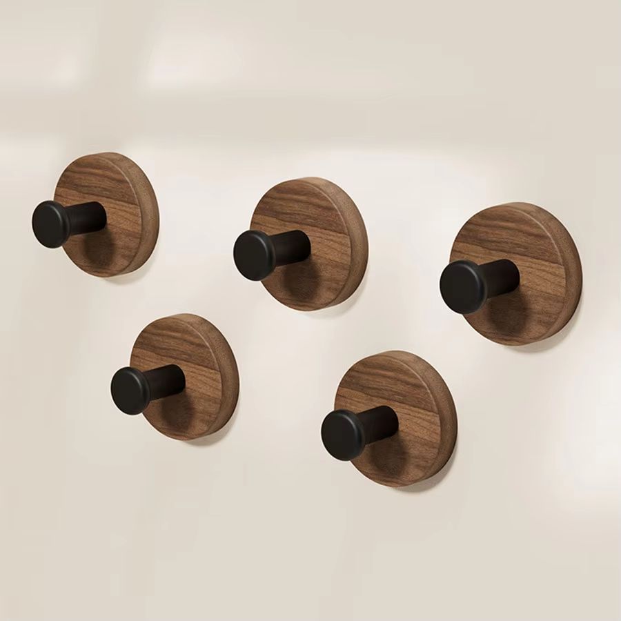 Walnut Wood Adhesive Door Hook Rack - No-Drill Wooden Hanger for Home