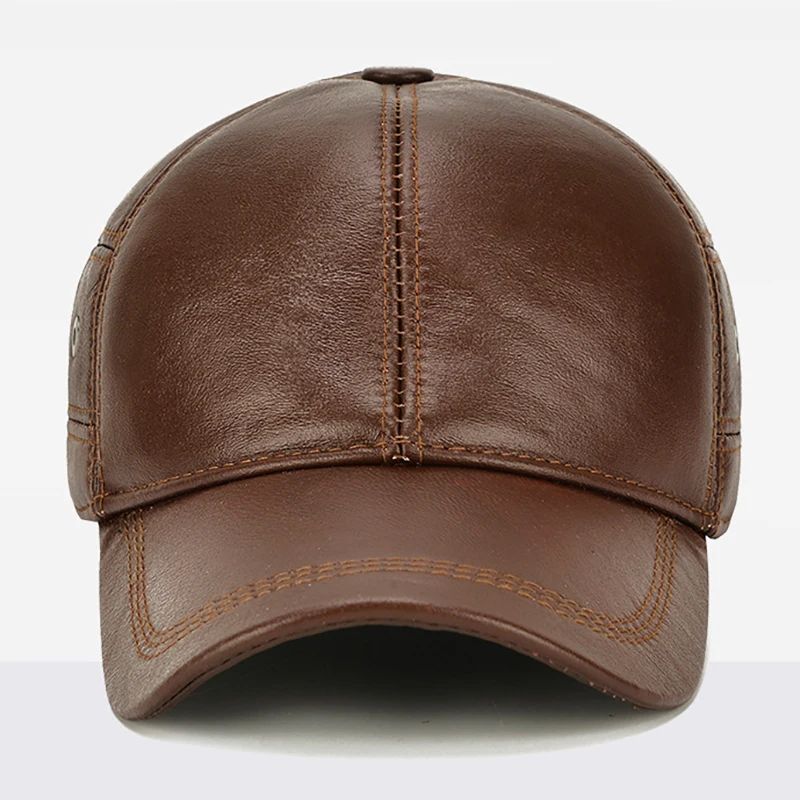 Men Real Cowhide Leather Winter Baseball Cap