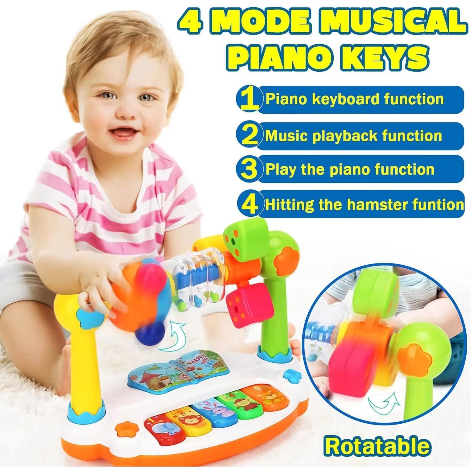 Rotating Baby Piano Musical Toy with Lights and Sound Early Learning Keyboard