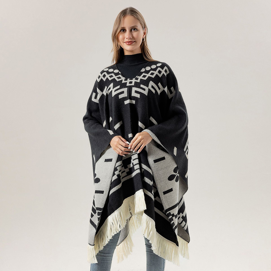 Unisex Cool Fashion Cowboy West Style Pullover Cape, Soft Acrylic Cashmere Poncho, Long Wrap Cloak Overcoat, All Season