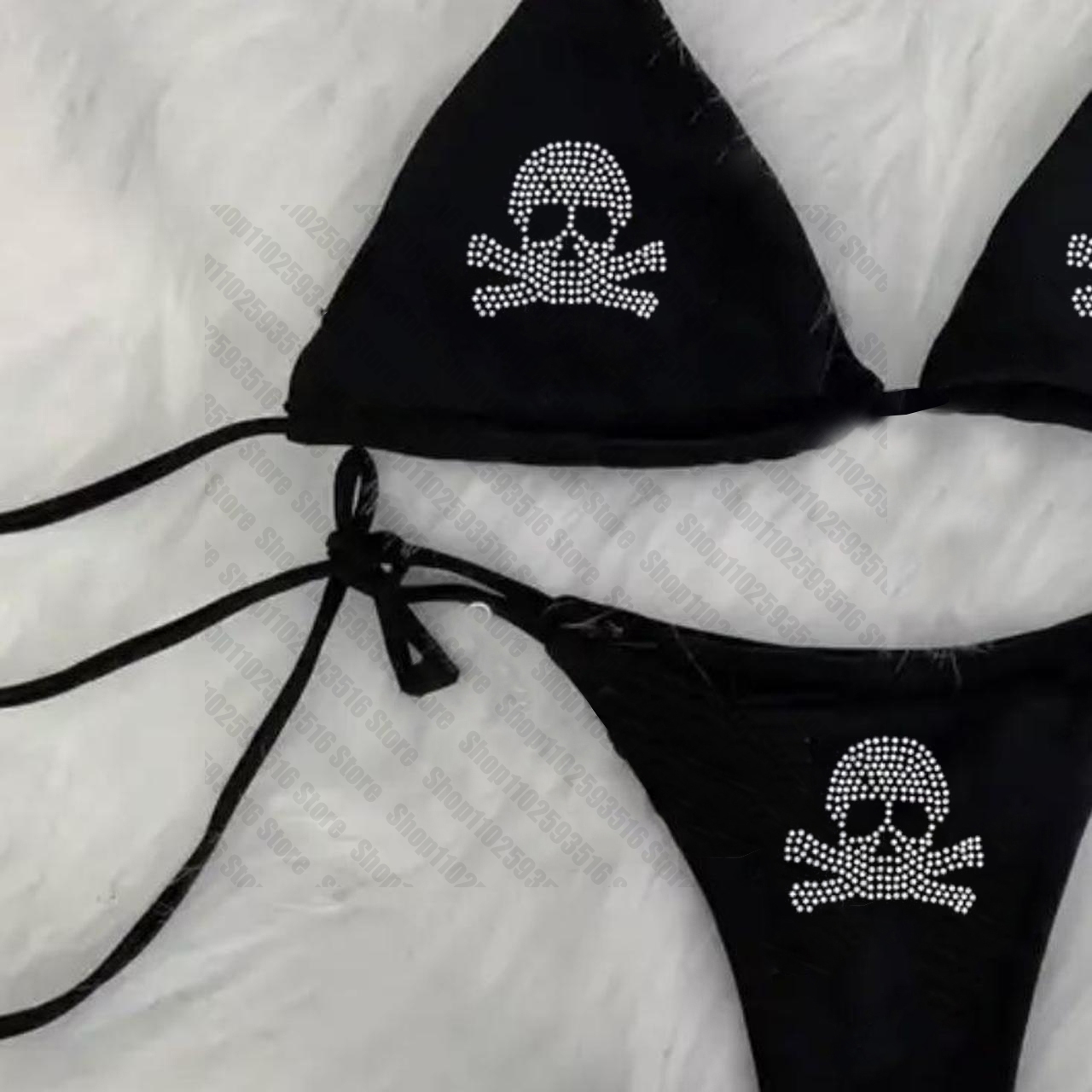 Rhinestones Skull Bikini Set Emo Swimsuit Sexy Print Padded Bra Two Pieces Swimwear Beachwear Bathing Suit for Women
