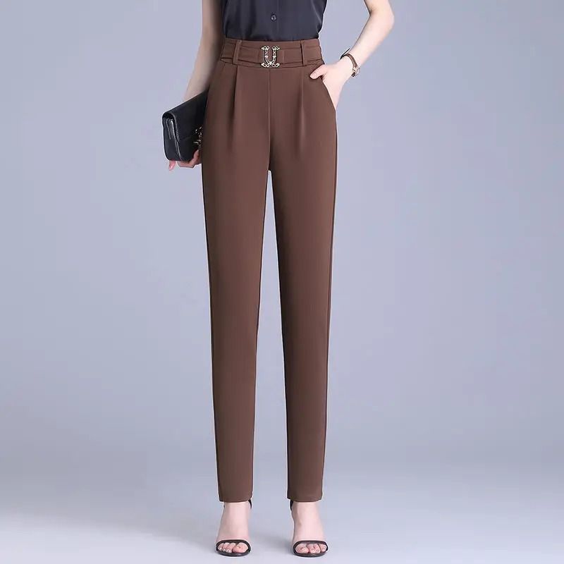 High-Waisted Small-Foot Suit Pants Women Stretch-Slim All-Match Draped Slim-Fitting Trousers