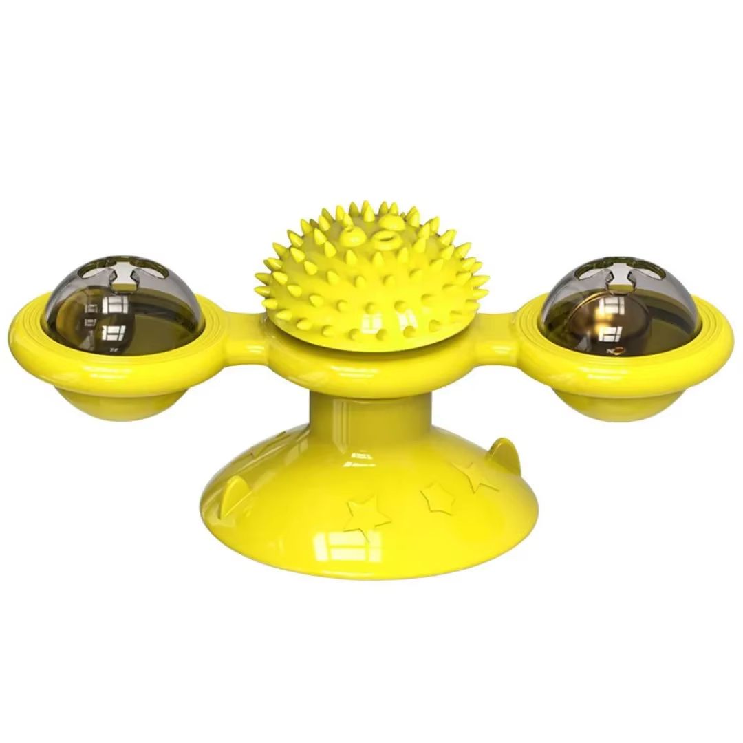 Windmill Interactive Cat Toy with Suction Cup, Catnip Ball Toy & Tooth-Cleaning Brush