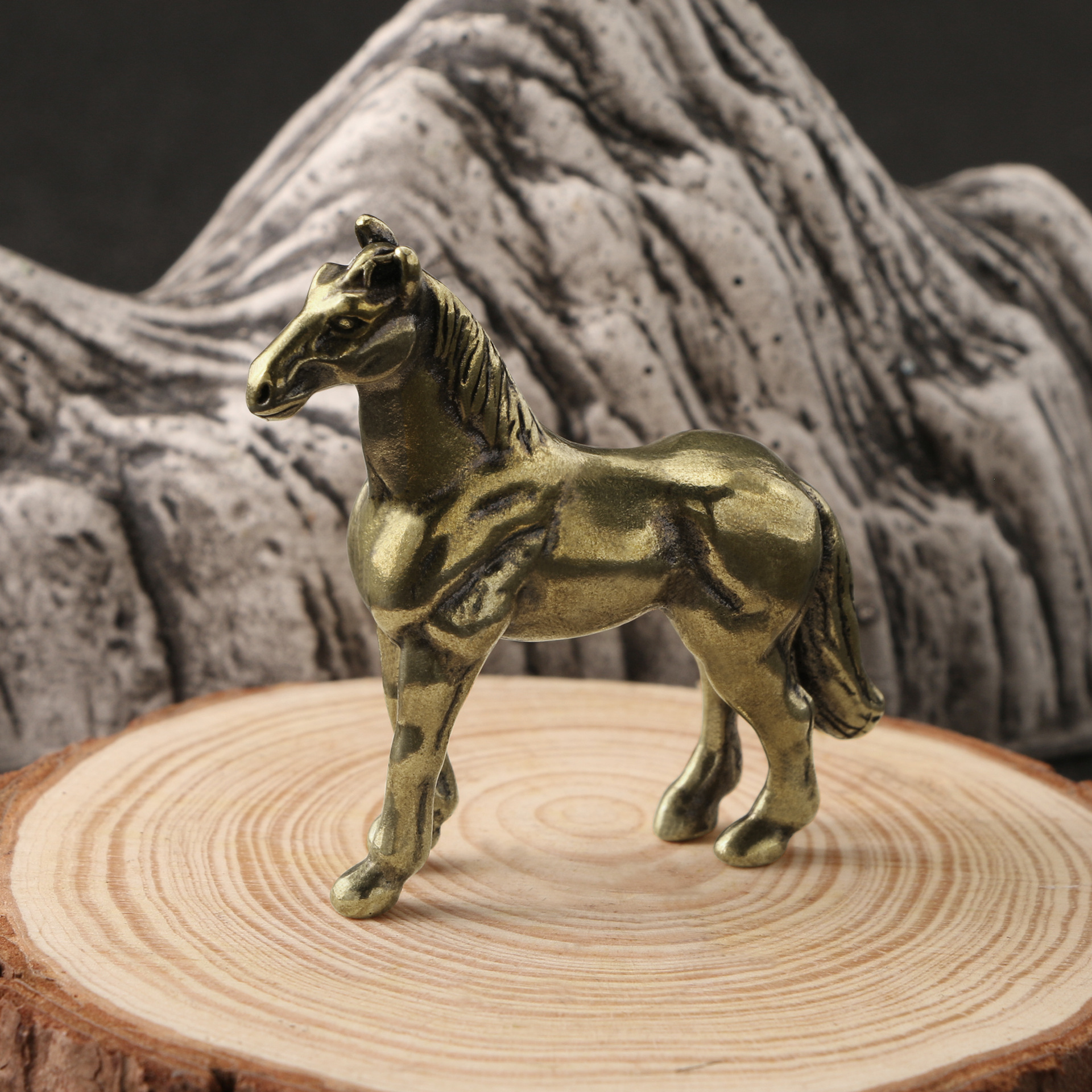 Antique Brass Zodiac Horse Figurine Feng Shui Desk Decor Lucky Chinese Horse Statue Gift