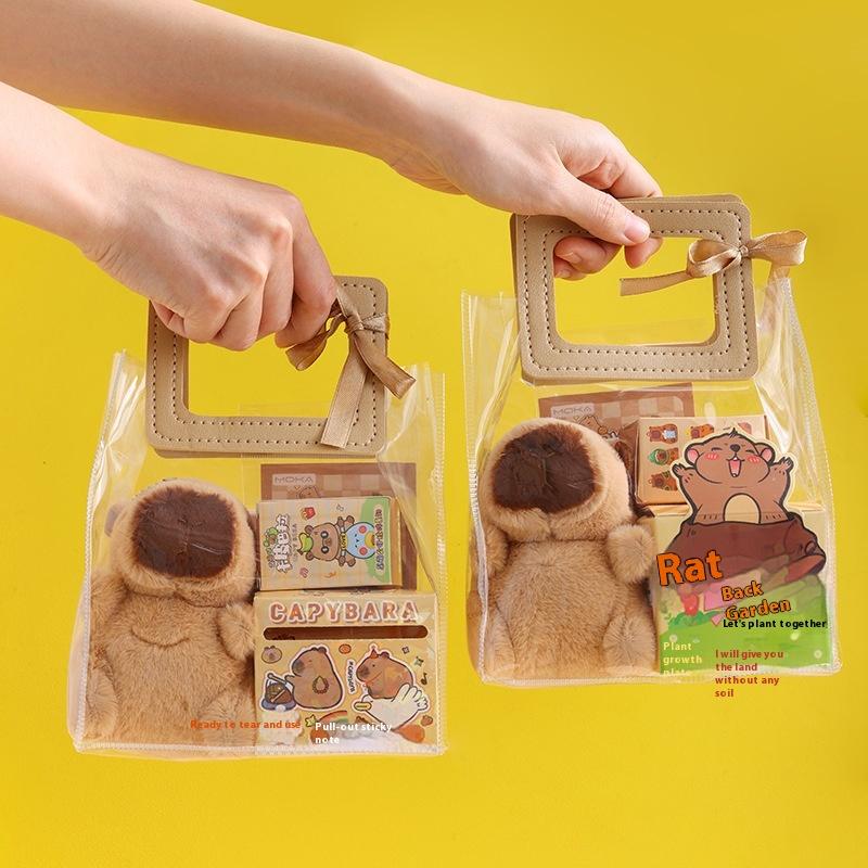 Capybara Stationery Set Kawaii Pen Stickers Notebook Handbag Set Plush Pendants Birthday Gifts