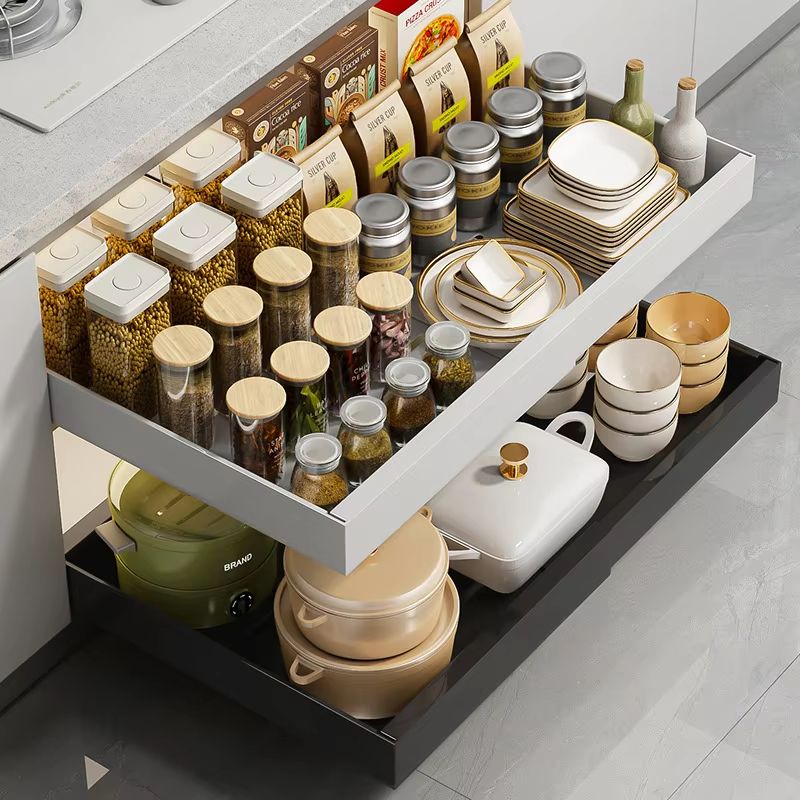 Expandable Pull Out Kitchen Cabinet Organizer with Adjustable Sliding Shelves