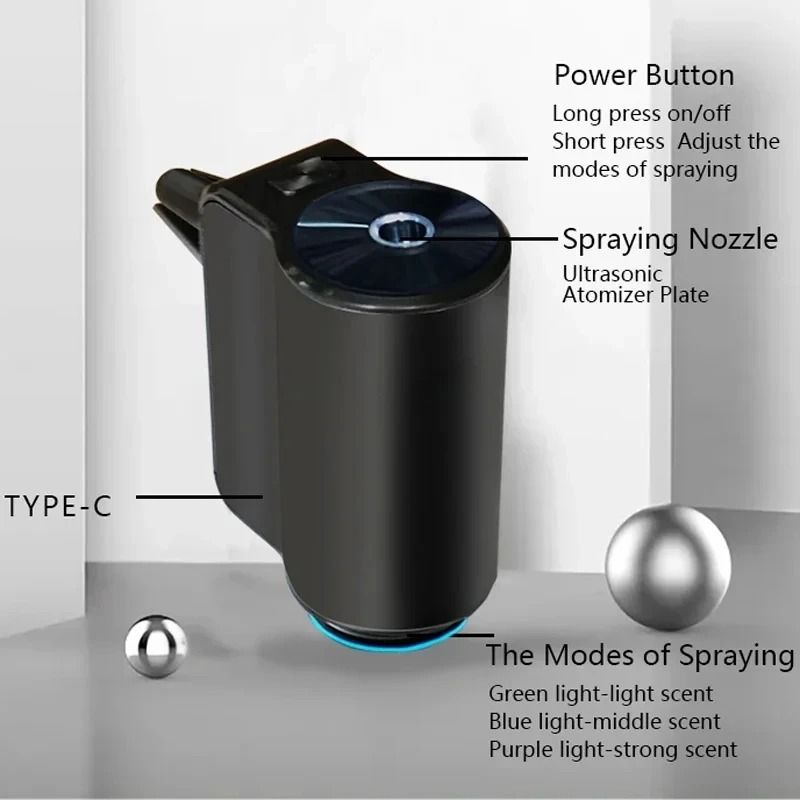 Car Air Freshener Electric Aroma Diffuser with Essential Oil Mist Humidifier and Vent Clip