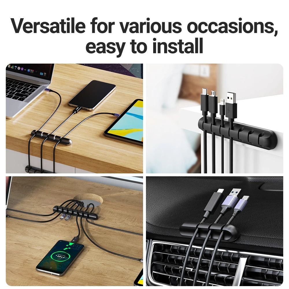 Adhesive Cable Holder Clips – Multi-Slot Cord Management & Wire Organizer for Desktop & Nightstand