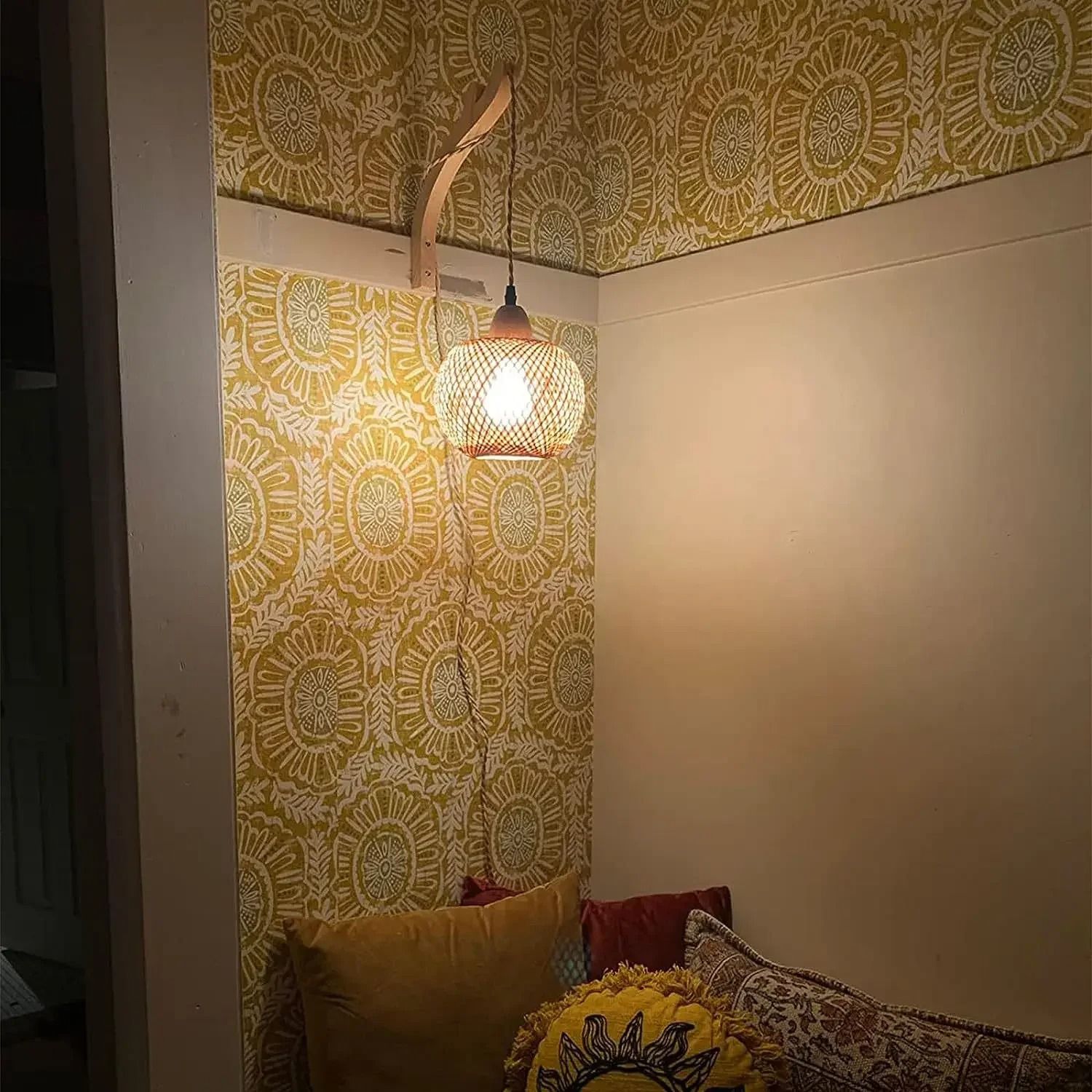 Bamboo Lantern Wall Lamp – Hand-Woven Natural Rattan Wicker Light Fixture