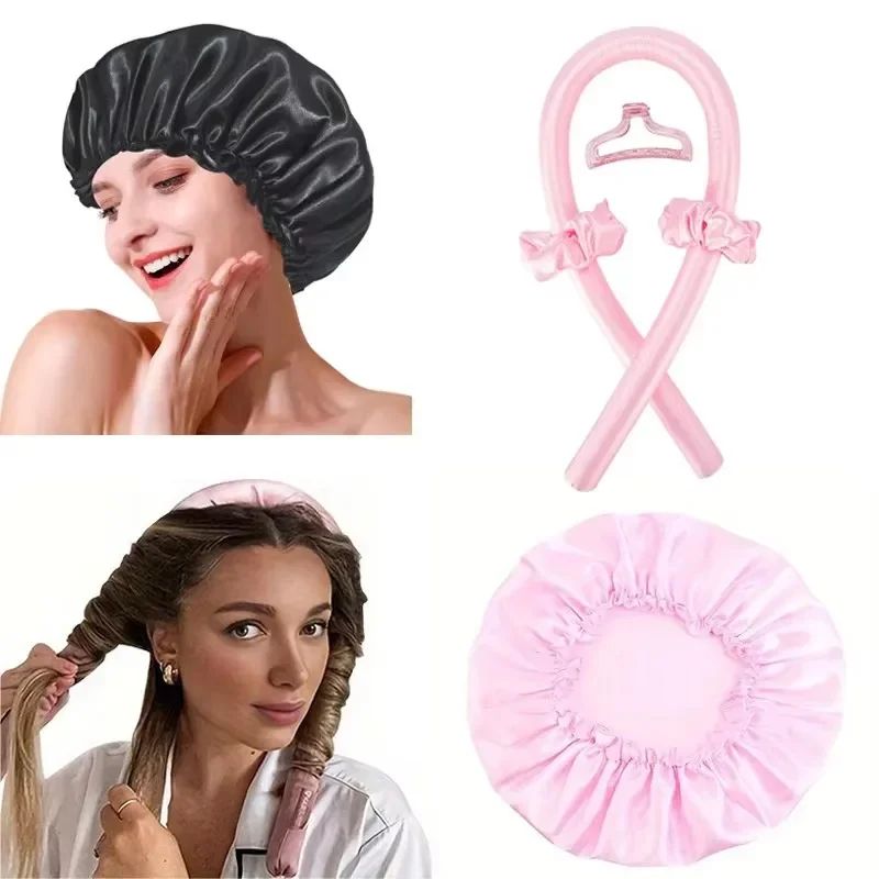 SilkSleep Heatless Curling Headband & Satin Bonnet Set for Overnight Waves