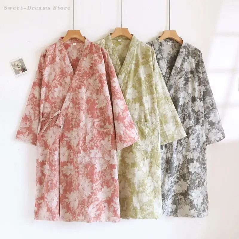Women's Retro Jacquard Cotton Robe | Premium Kimono Cardigan & Breathable Loungewear System