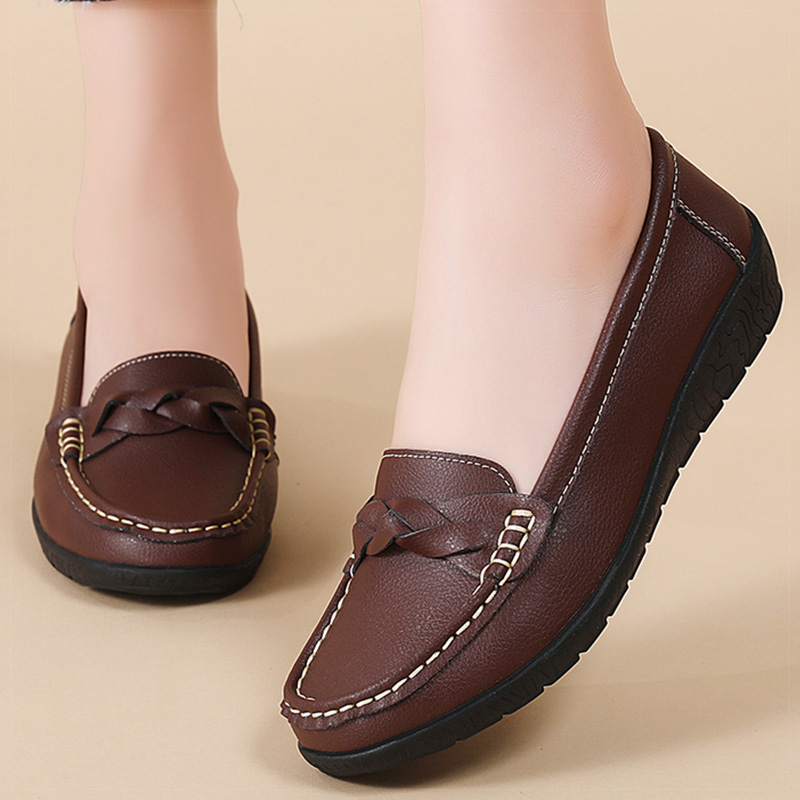 Women Loafers Soft Leather Flats, Slip-On Casual Shoes, White Flat Shoes for Women