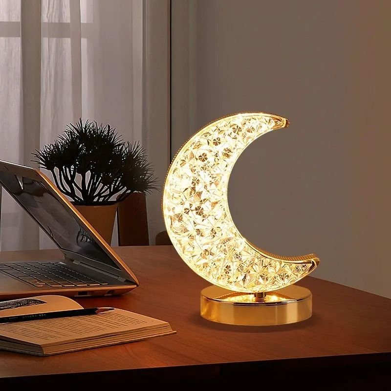 Bedroom Crystal Touch Dimming Night Light USB Bedside LED Ambient Table Moon Lamp